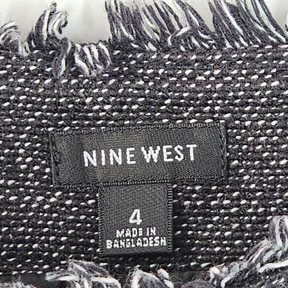 Nine West Black White Tweed Fringe Mini Skirt Sz 4 Cotton Blnd Textured Lined - Picture 2 of 10